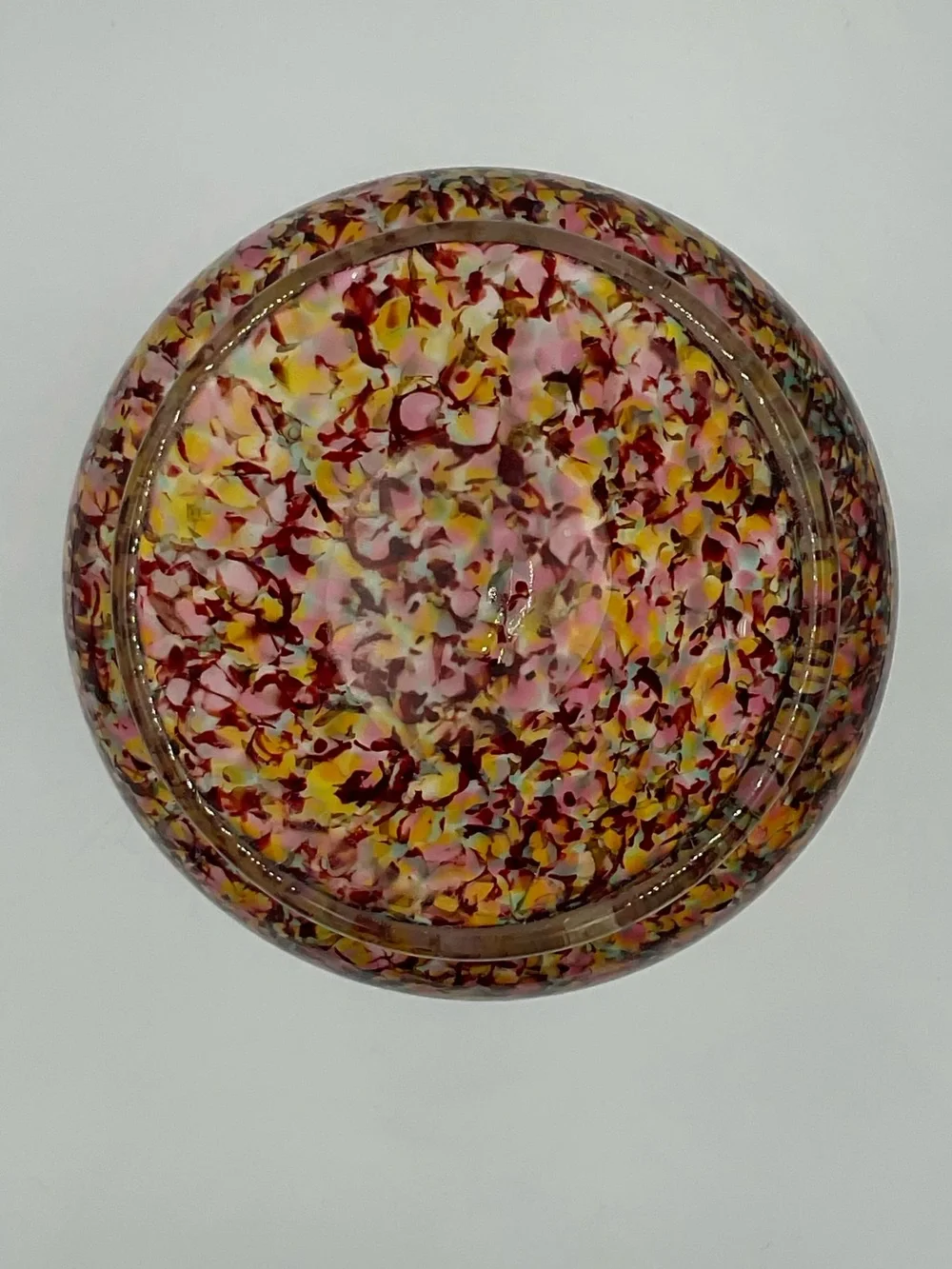 Hand-blown Art Glass Vase - Pink, Yellow Confetti Ruffled Top